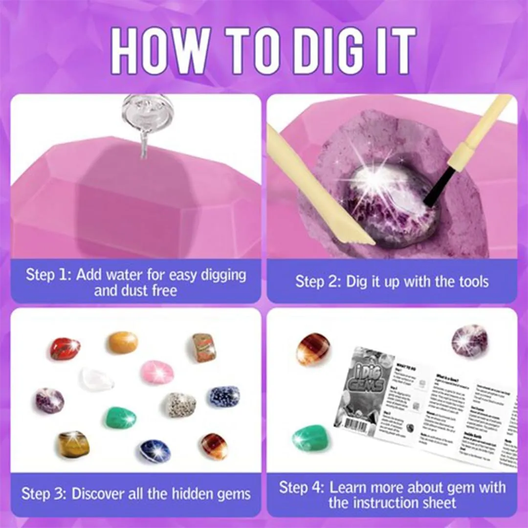 Liberty Imports 12-Pack Gem Digging Kit for Kids - Exciting Gemstone Mining Adventure - Educational STEM Crystal and Mineral Excavation – Party Favor Science Toys