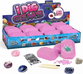 Liberty Imports 12-Pack Gem Digging Kit for Kids - Exciting Gemstone Mining Adventure - Educational STEM Crystal and Mineral Excavation – Party Favor Science Toys