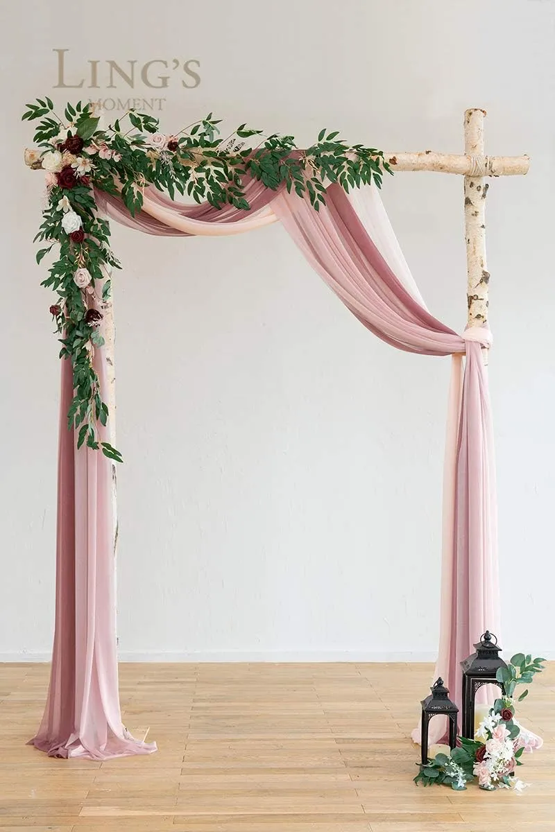 Ling's Moment Wedding Arch Draping Fabric 3 Panels 20Ft Chiffon Fabric,Sheer Draping Fabic for Wedding Arrangement Ceremony Reception Backdrop Party Swag Home Decor (Dusty Rose & Mauve & Blush)