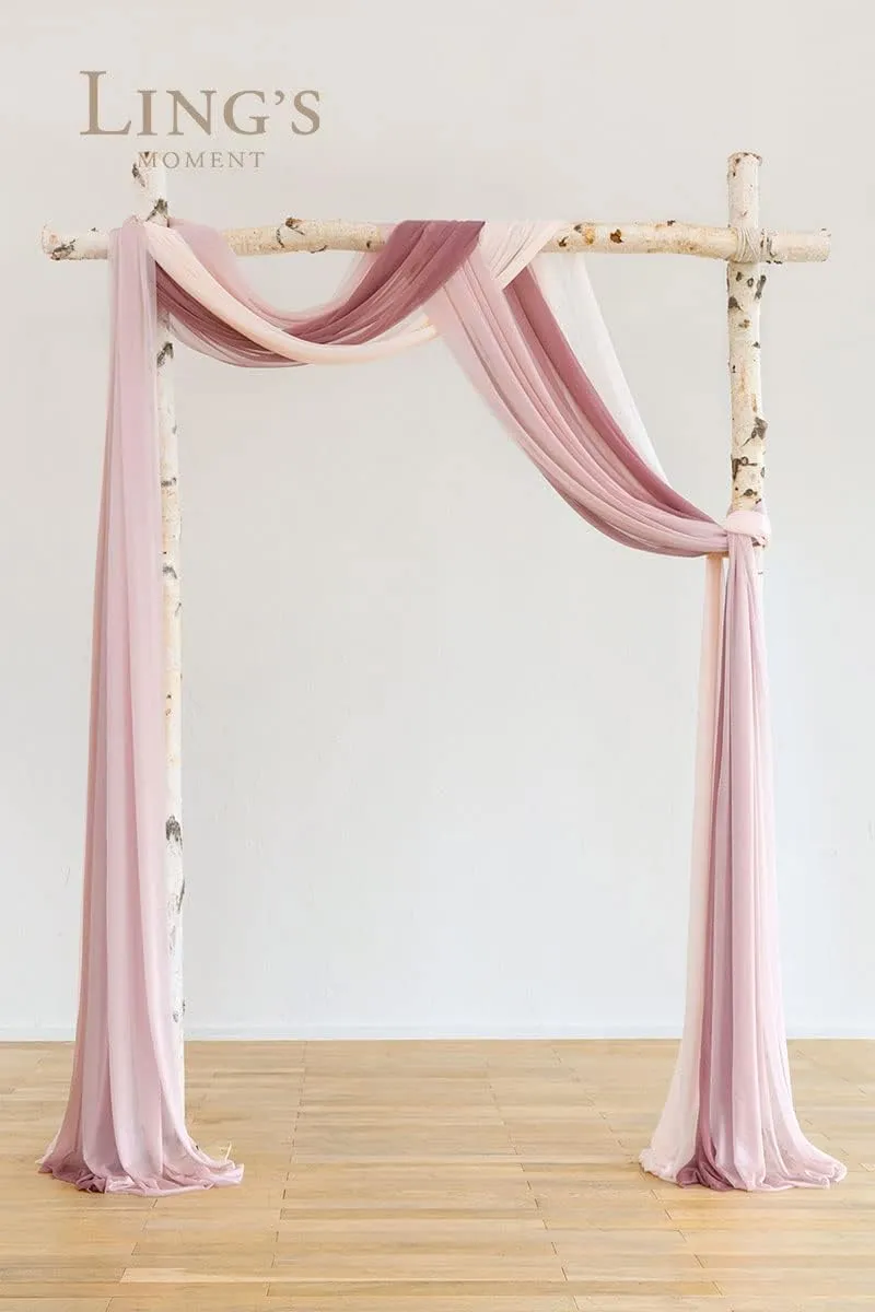 Ling's Moment Wedding Arch Draping Fabric 3 Panels 20Ft Chiffon Fabric,Sheer Draping Fabic for Wedding Arrangement Ceremony Reception Backdrop Party Swag Home Decor (Dusty Rose & Mauve & Blush)