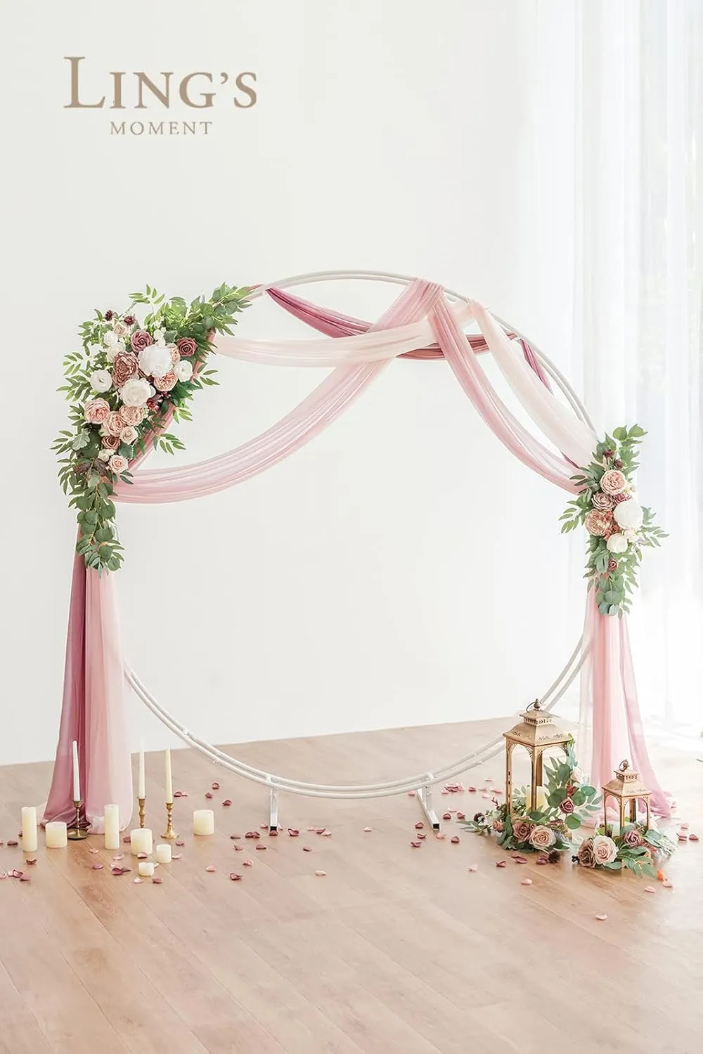 Ling's Moment Wedding Arch Draping Fabric 3 Panels 20Ft Chiffon Fabric,Sheer Draping Fabic for Wedding Arrangement Ceremony Reception Backdrop Party Swag Home Decor (Dusty Rose & Mauve & Blush)