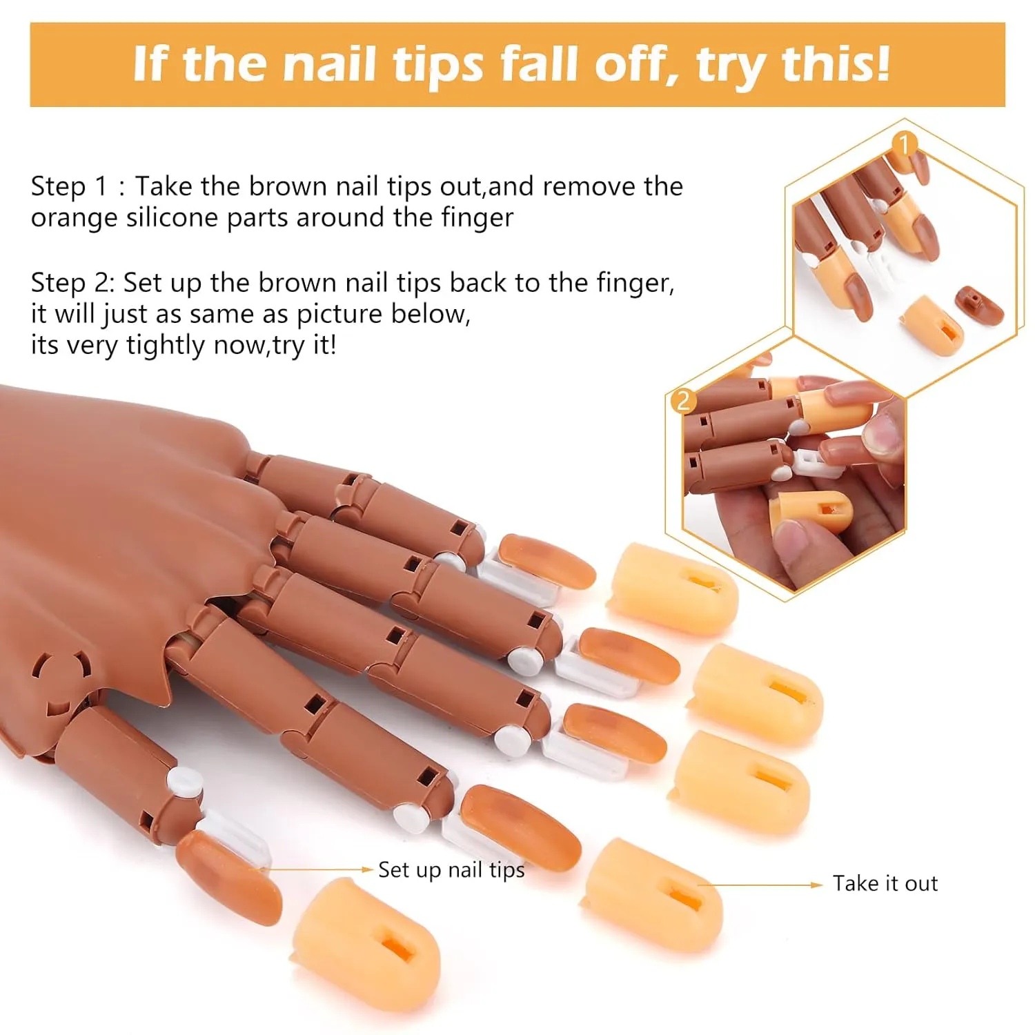 LIONVISON Practice Hand for Acrylic Nails, Flexible Nail Practice Hands Training Kits, Fake Manican Hands for Nails Practice, Movable Nail Maniquin Hand with 300PCS Nail Tips, File, Brush and Clipper