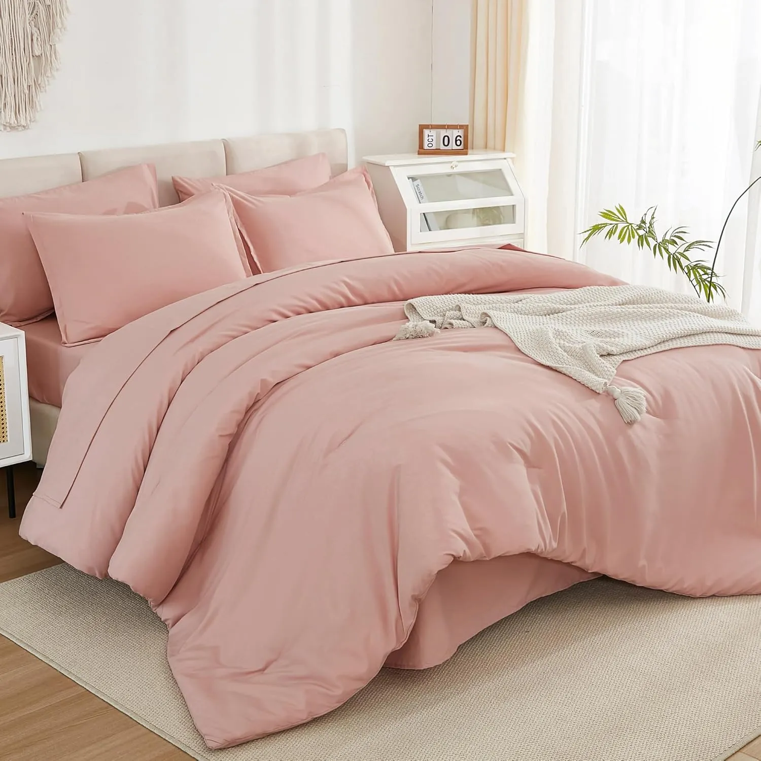 Litanika Comforter Full Size Set Blush Pink - 7 Pieces Bed in a Bag Full Beddding Comforter Sets, Plain Lightweight Bed Set with Comforter, Sheets, Pillowcases & Shams