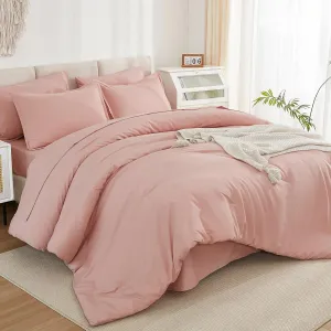 Litanika Comforter Full Size Set Blush Pink - 7 Pieces Bed in a Bag Full Beddding Comforter Sets, Plain Lightweight Bed Set with Comforter, Sheets, Pillowcases & Shams