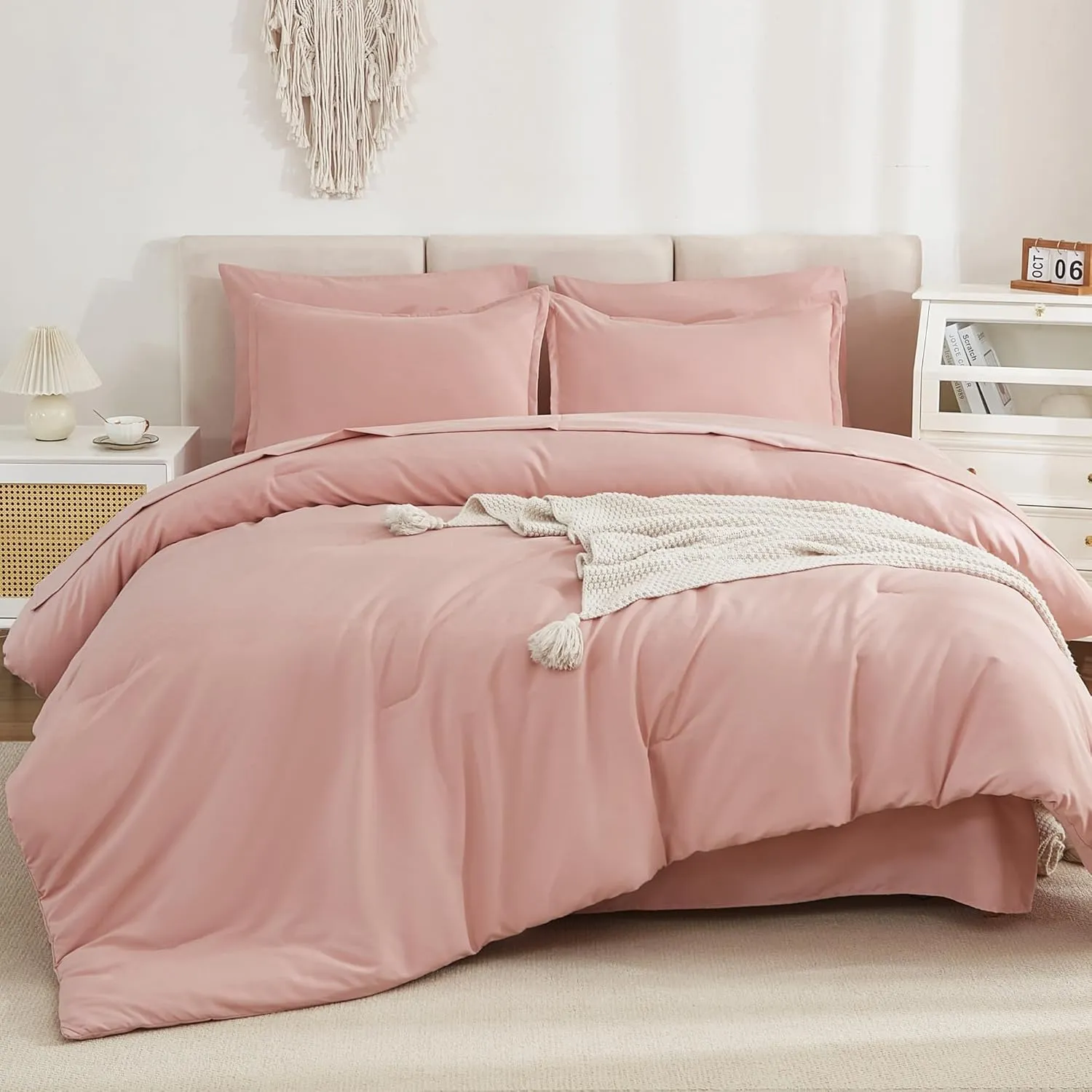 Litanika Comforter Full Size Set Blush Pink - 7 Pieces Bed in a Bag Full Beddding Comforter Sets, Plain Lightweight Bed Set with Comforter, Sheets, Pillowcases & Shams