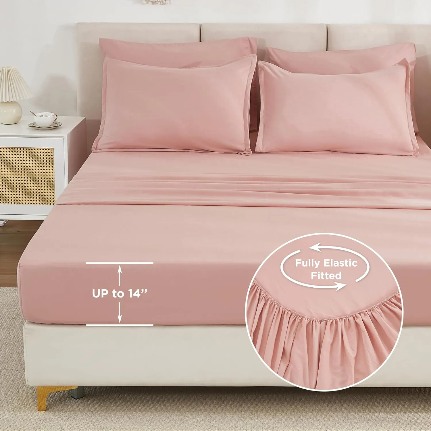 Litanika Comforter Full Size Set Blush Pink - 7 Pieces Bed in a Bag Full Beddding Comforter Sets, Plain Lightweight Bed Set with Comforter, Sheets, Pillowcases & Shams