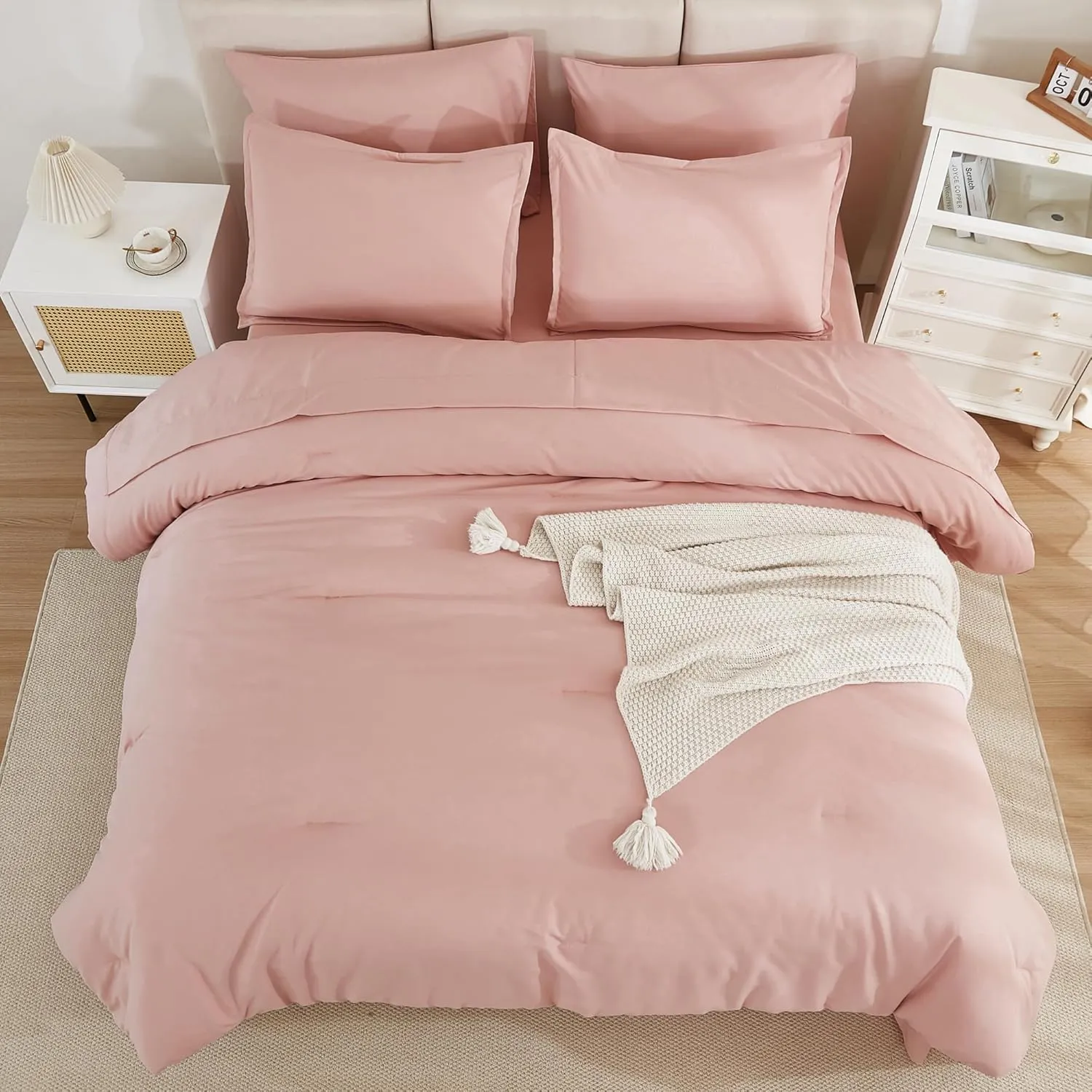 Litanika Comforter Full Size Set Blush Pink - 7 Pieces Bed in a Bag Full Beddding Comforter Sets, Plain Lightweight Bed Set with Comforter, Sheets, Pillowcases & Shams