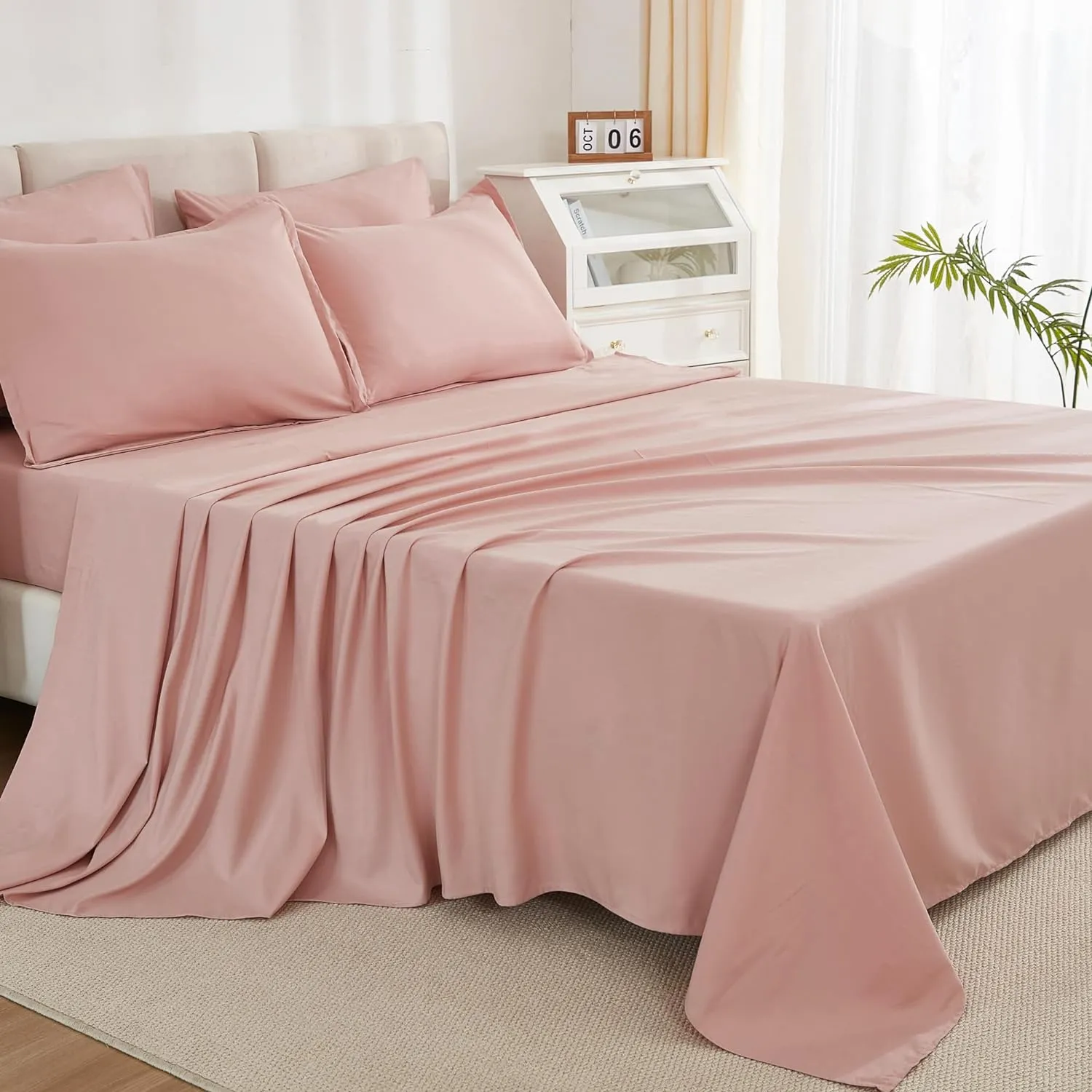 Litanika Comforter Full Size Set Blush Pink - 7 Pieces Bed in a Bag Full Beddding Comforter Sets, Plain Lightweight Bed Set with Comforter, Sheets, Pillowcases & Shams
