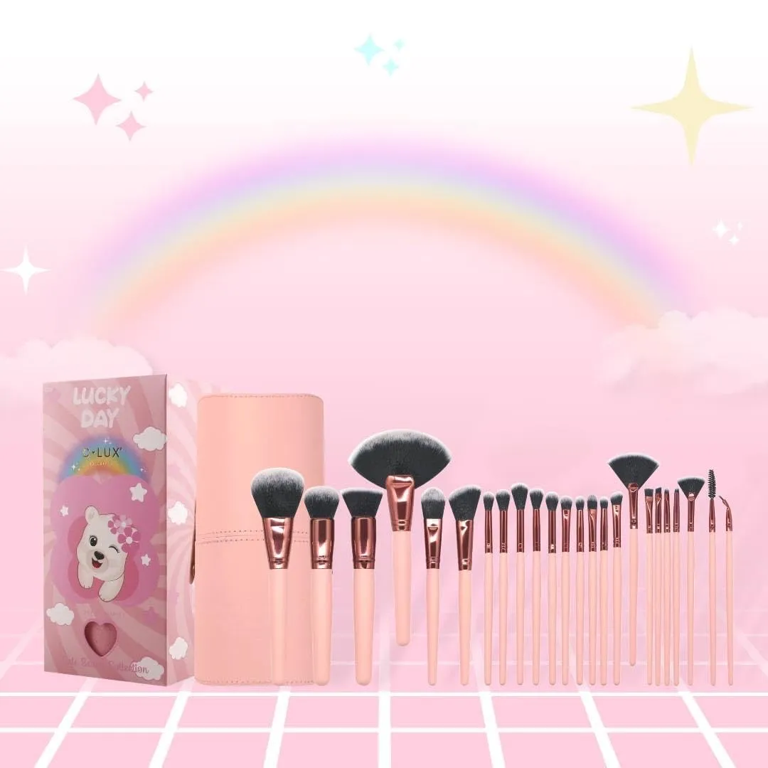 Lucky Day 24-Piece Makeup Brush Set - Rose Gold Design, Soft Synthetic Bristles, Complete Face and Eye Brushes Kit with Travel-Friendly Holder - Ideal for Beginners, Professionals & Gift Giving