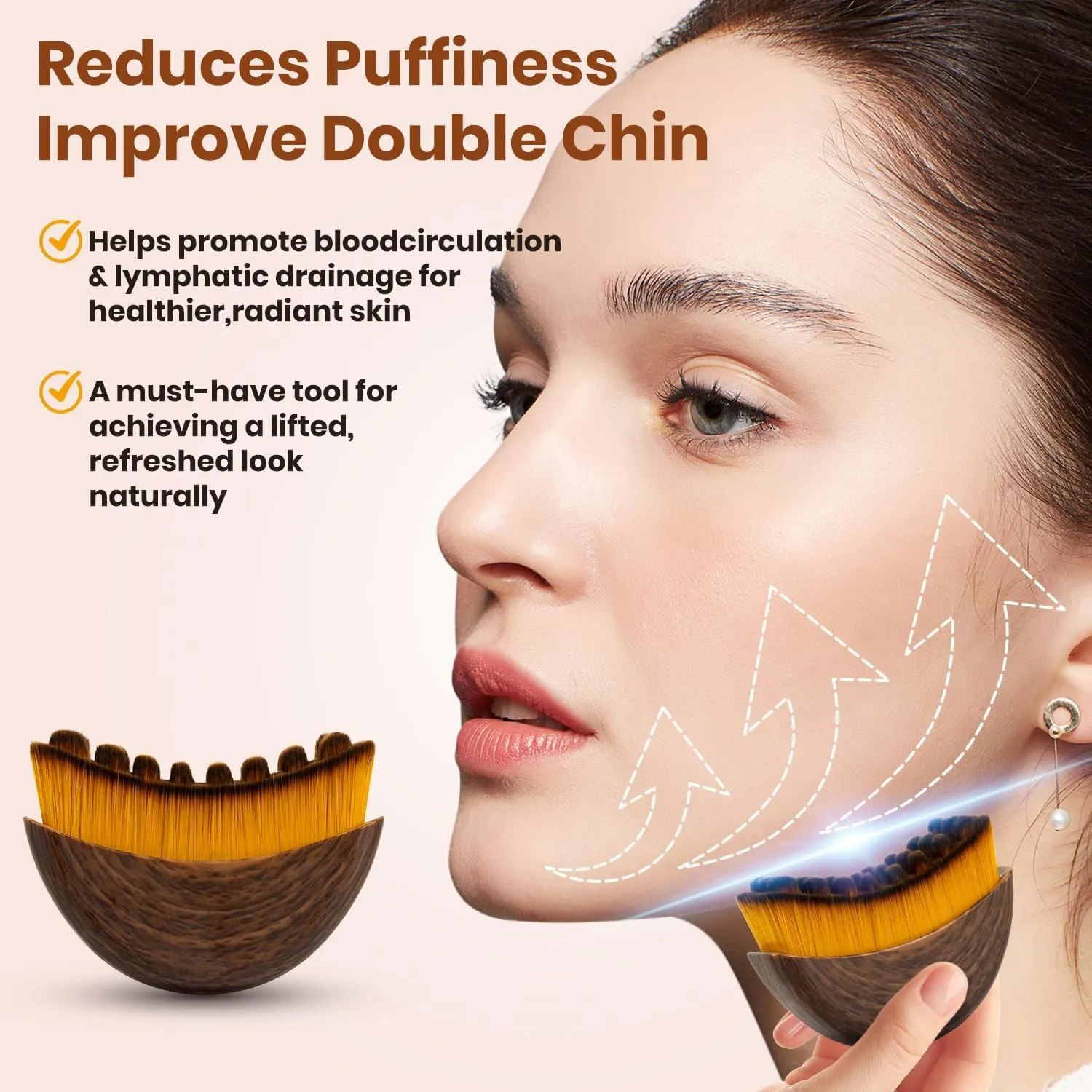 Lymphatic Contour Face Brush, Lymphatic Drainage Brush, Dry Brushing Face Brush, Lymphatic Drainage Massager for Face, Designed for The Face Gentle Enough for Daily Use (1pcs Brown)