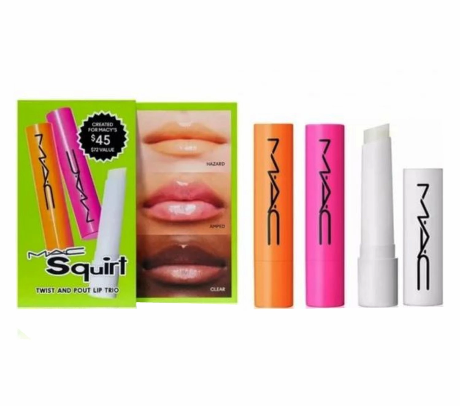 M.A.C Cosmetics M.A.C Squirt Twist and Pout Lip Trio - Hazard - Amped - Clear - Full Size