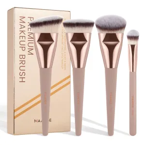 MAANGE Makeup Brushes 4 Pcs Makeup Brush Set for Foundation Concealer Contour Liquid Blending Face Kabuki Makeup Brush Kit Blush Pink