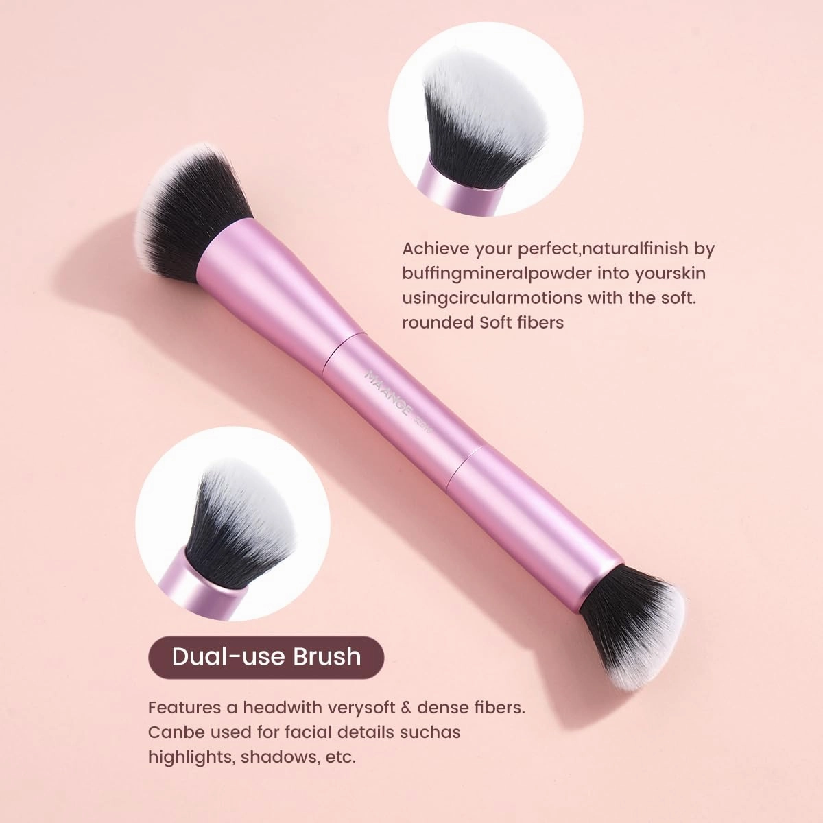 MAANGE 20 PCS Makeup Brush Set with Bag, Double-ended Kabuki Brush Foundation Contour Brush for Liquid Powder Concealer Eye Shadows Cream Cosmetics Blending Blush Face Makeup Tools with Case (Pink)