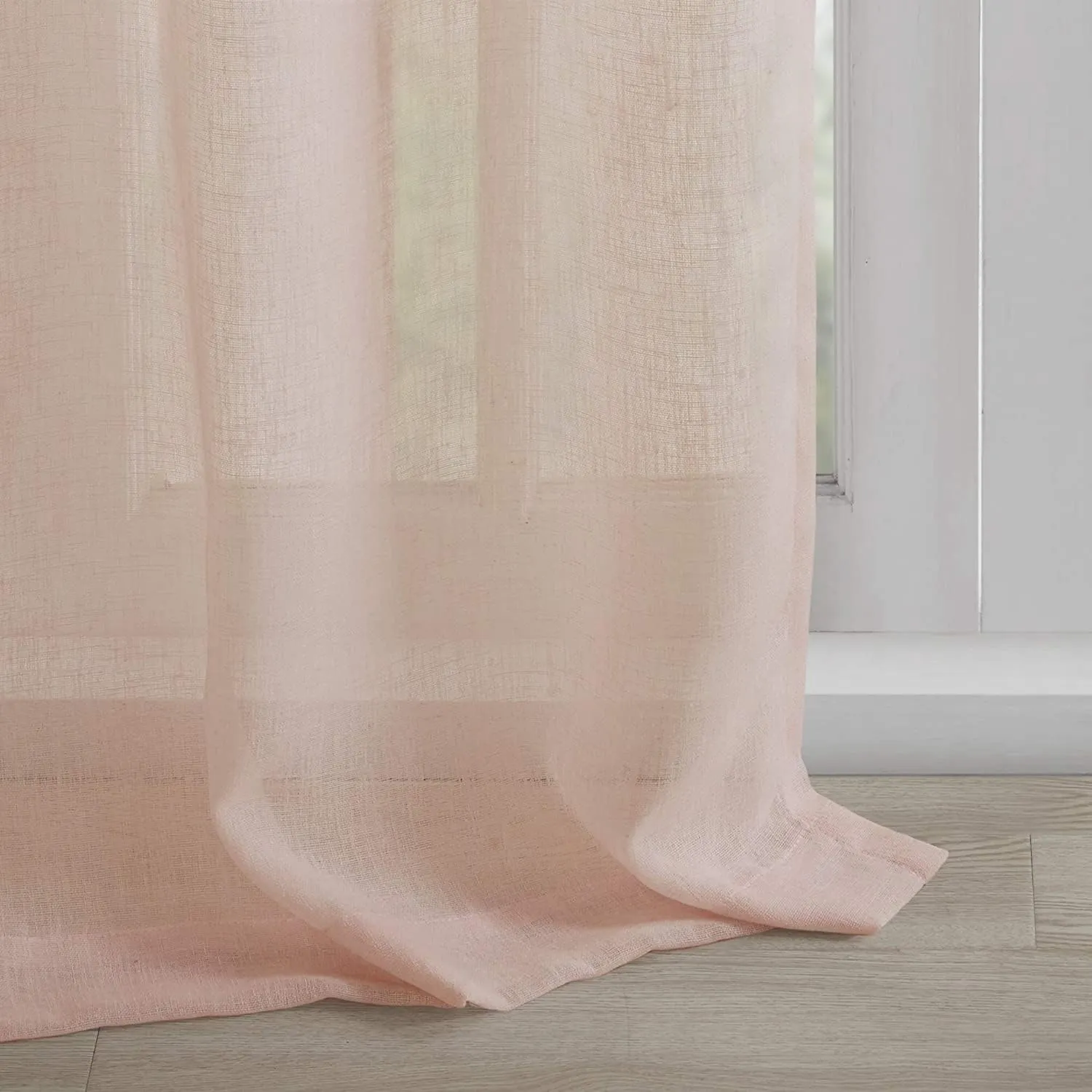 Madison Park Rosette Floral Embellished Cuff Tab Top Solid Single Window Treatments Sheer Curtain Panel Drape for Bedroom Living Room and Dorm, 50"x63", Blush