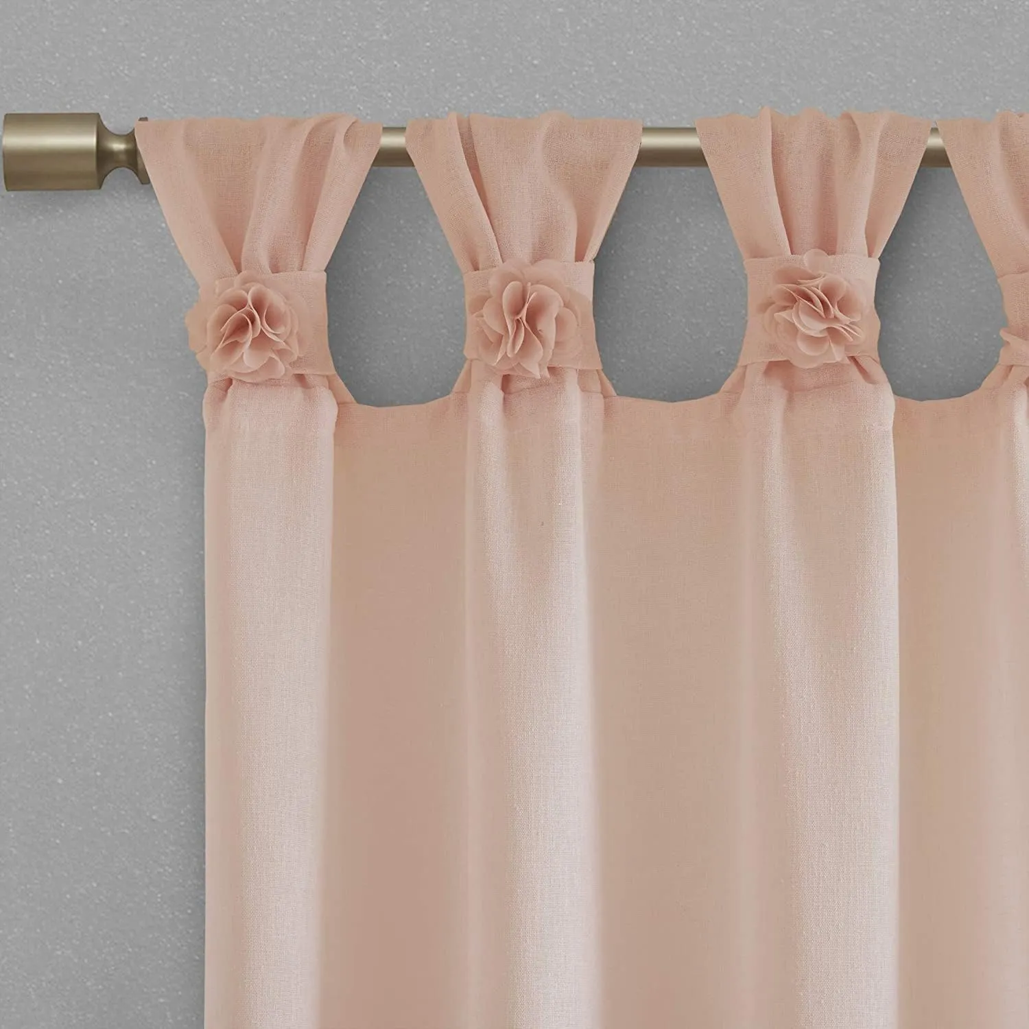 Madison Park Rosette Floral Embellished Cuff Tab Top Solid Single Window Treatments Sheer Curtain Panel Drape for Bedroom Living Room and Dorm, 50"x63", Blush