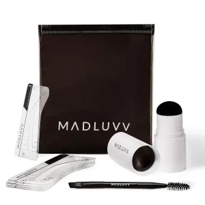 MADLUVV Eyebrow Stencil Kit - Easy-to-Use, Natural Look, 9 Popular Shapes, Used by Professionals - Includes Stamp, Stencils, Spoolie, and Travel Bag (Nearly Black)