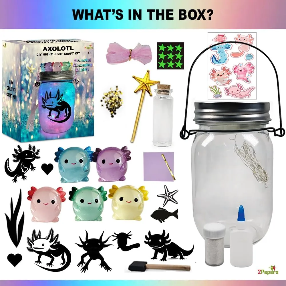 Make Your Own Axolotl Lantern Jar Night light Arts and Crafts for Kids, Axolotl Gifts, Birthday Present for Girls and Boys Ages 3 4 5 6 7 8 9 10 11 12  Years old, Toys for Little Girls Animals Craft