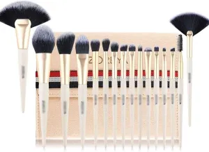 Makeup Brush 16pcs Soft Synthetic Fibers Hair Make Up Brushes Lip Eyelash Powder Blending Large Fan Brush Beige Essential Set Cosmetic Products (Color : A)