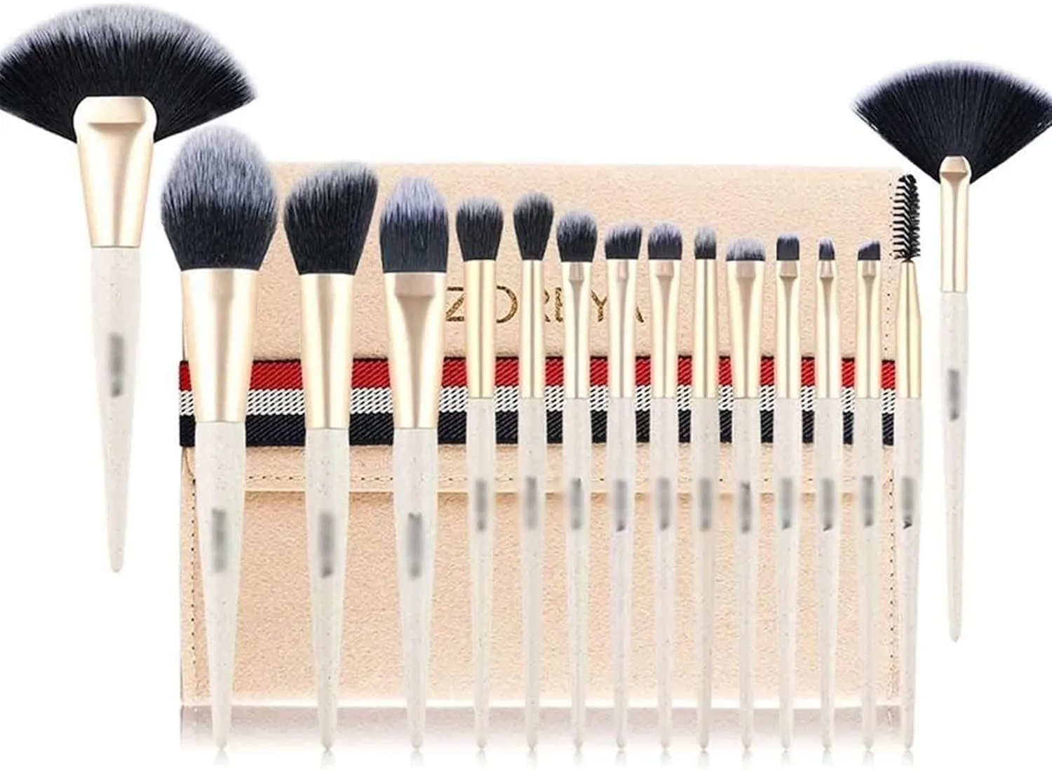 Makeup Brush 16pcs Soft Synthetic Fibers Hair Make Up Brushes Lip Eyelash Powder Blending Large Fan Brush Beige Essential Set Cosmetic Products (Color : A)