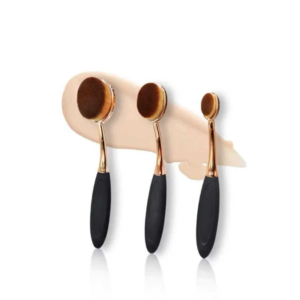 Makeup Brush Set with Wood Handles, Oval Toothbrush-Style Bristles, 3 Pieces