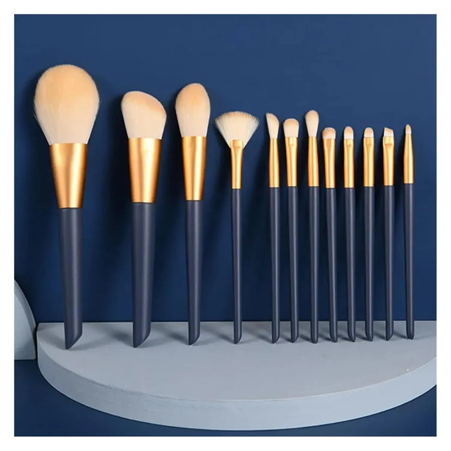 Makeup Brushes Set With 4 Sponge Puff Make-up for women Korean Cosmetics Foundation Blush Brush Complete Kit(Dark Blue Set)