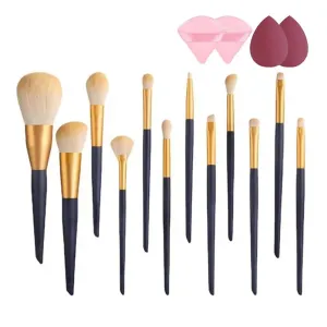 Makeup Brushes Set With 4 Sponge Puff Make-up for women Korean Cosmetics Foundation Blush Brush Complete Kit(Dark Blue Set)