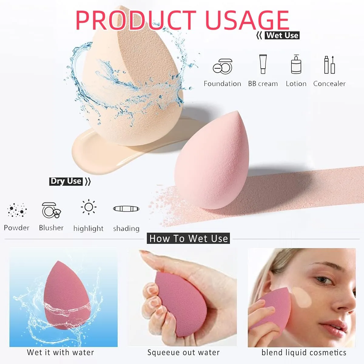 Makeup Sponge Set -4 beauty sponge mixing mixers, with 1 stand and packaging box, suitable for powder compact and face cream (pink) (2 Packs-01)