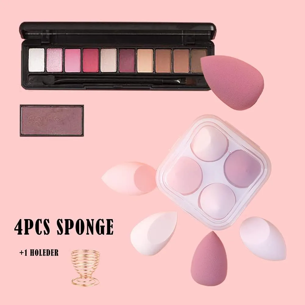 Makeup Sponge Set -4 beauty sponge mixing mixers, with 1 stand and packaging box, suitable for powder compact and face cream (pink) (2 Packs-01)