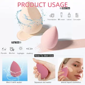 Makeup Sponge Set -4 beauty sponge mixing mixers, with 1 stand and packaging box, suitable for powder compact and face cream (pink) (2 Packs-01)