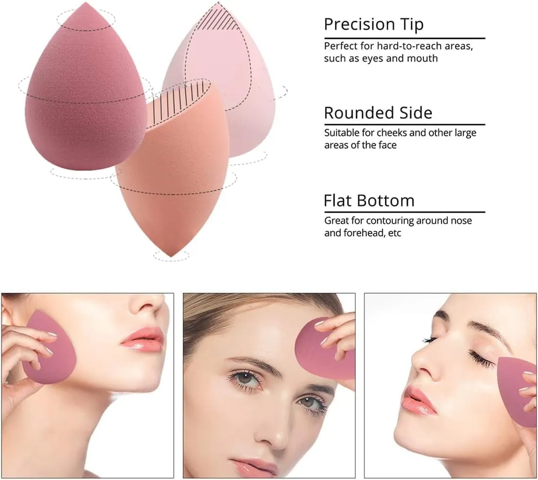 Makeup Sponge Set -4 beauty sponge mixing mixers, with 1 stand and packaging box, suitable for powder compact and face cream (pink) (2 Packs-01)