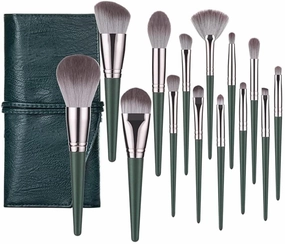 Makeup Brush 14 Brushes Set Green Large Loose Powder Highlighter Eyeshadow Foundation Contour