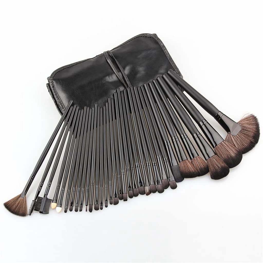 Makeup brush 32pcs Black Makeup Brushes Set Powder Blusher Contour Cosmetic Beauty Tools pincel Kit with Leather case, Brown(Brown)