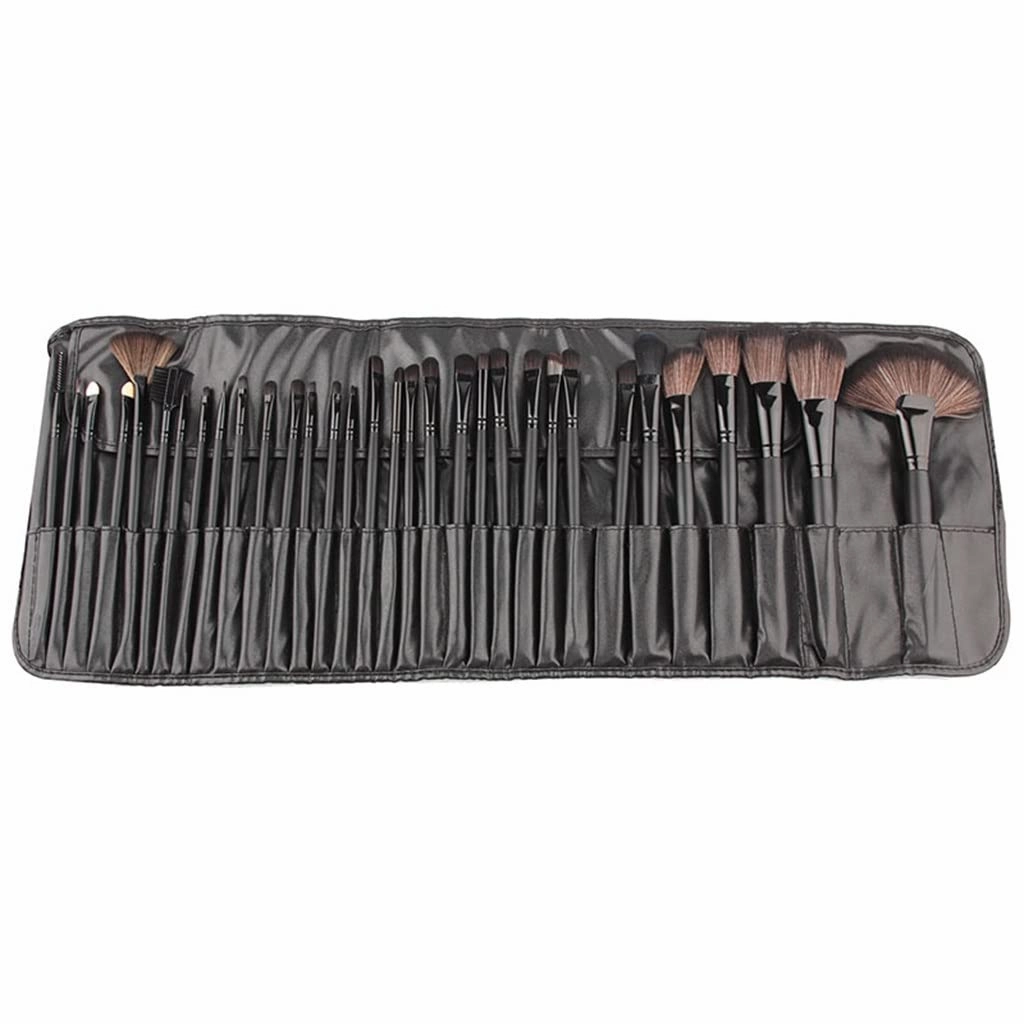 Makeup brush 32pcs Black Makeup Brushes Set Powder Blusher Contour Cosmetic Beauty Tools pincel Kit with Leather case, Brown(Brown)