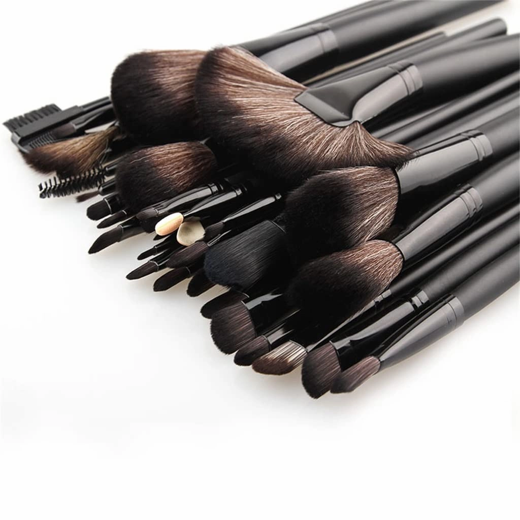 Makeup brush 32pcs Black Makeup Brushes Set Powder Blusher Contour Cosmetic Beauty Tools pincel Kit with Leather case, Brown(Brown)