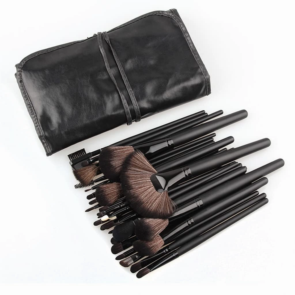 Makeup brush 32pcs Black Makeup Brushes Set Powder Blusher Contour Cosmetic Beauty Tools pincel Kit with Leather case, Brown(Brown)