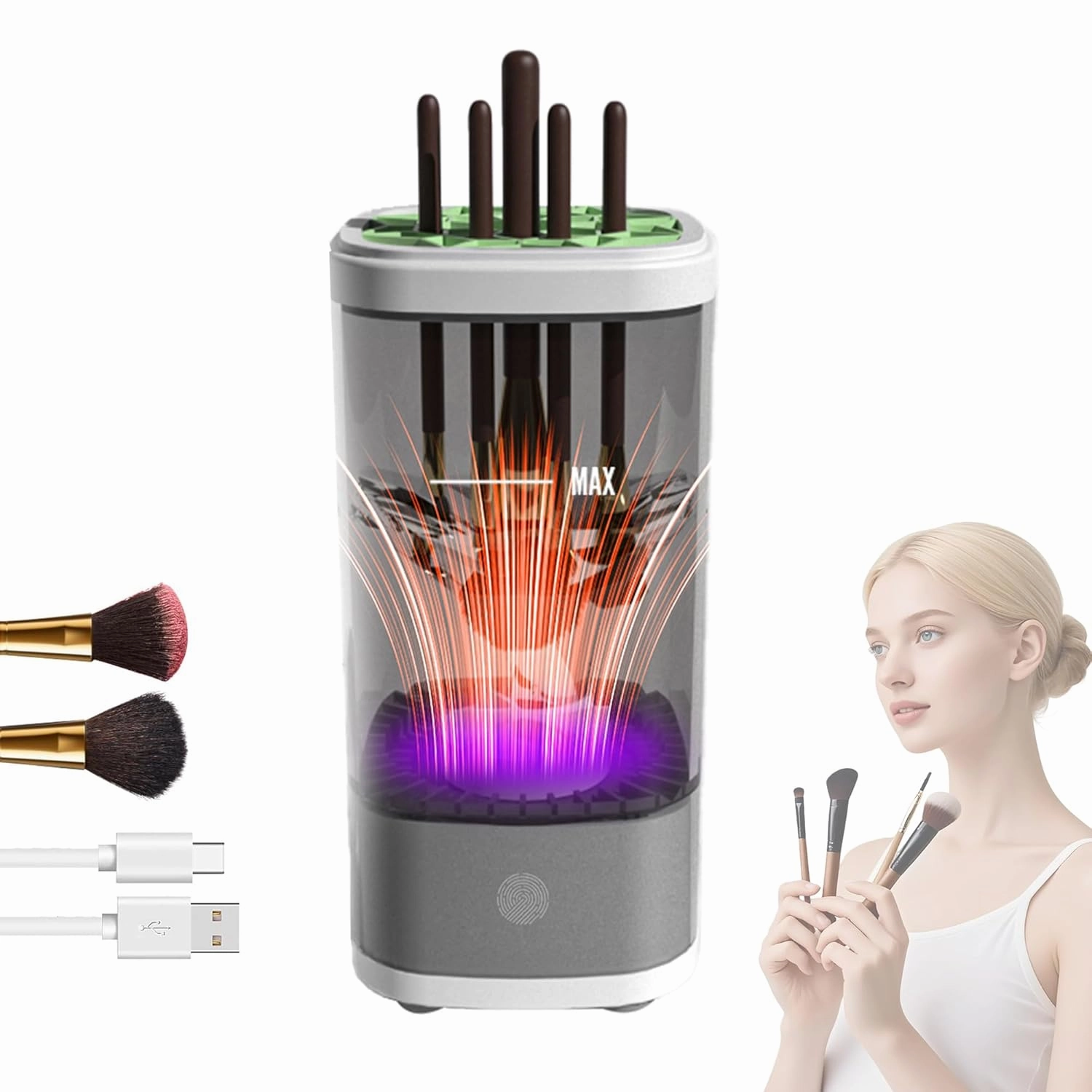 Makeup Brush Cleaner Machine,3 IN 1 Electric Makeup Brush Cleaner and Dryer Portable Automatic USB Cosmetic Brushes Cleaner Tool for All Size Beauty Makeup Brush Set