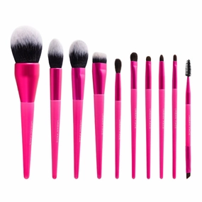 Makeup Brush Set, 10 Piece Pink Collection, Bionic Fiber Brushes for Powder, Foundation, Blush, Contour