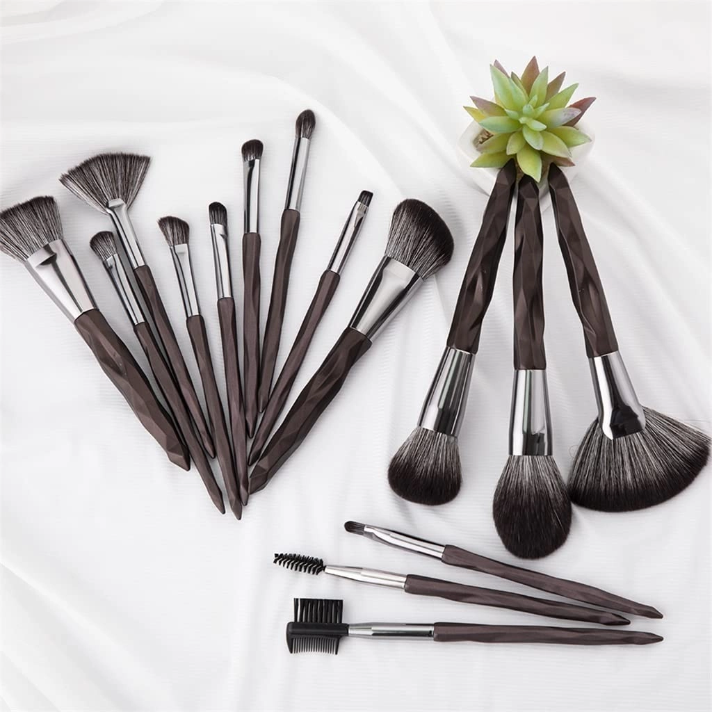 Makeup Brushes Set Professional 15pcs Kit Large Loose Powder High Gloss Eyeshadow Foundation Contour(Color:Roze)(Svart,15pcs)