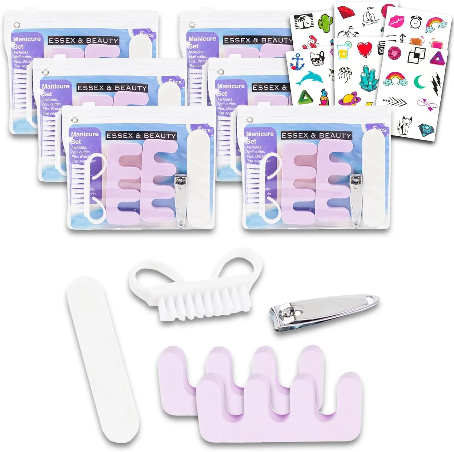 Mani Pedi Kits for Girls Party Favors - Manicure Set for Women Bundle 6 PK Manicure Pedicure 5 Piece Set with Case and Favor Bags | Mani Pedi Essentials