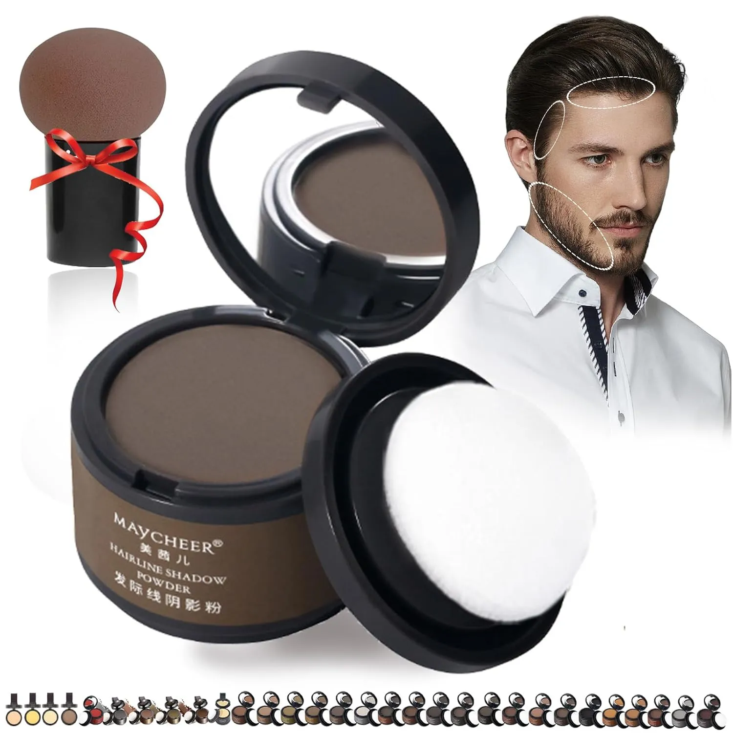 May cheer Magic Root Cover Up, Maycheer Magic Root Cover Up, 30 Colors Hairline Contouring Shadow Powder with Mirror and Cushion, Can be Used on Hairline, Beard, Eyebrows (#29 Smoky Gray)