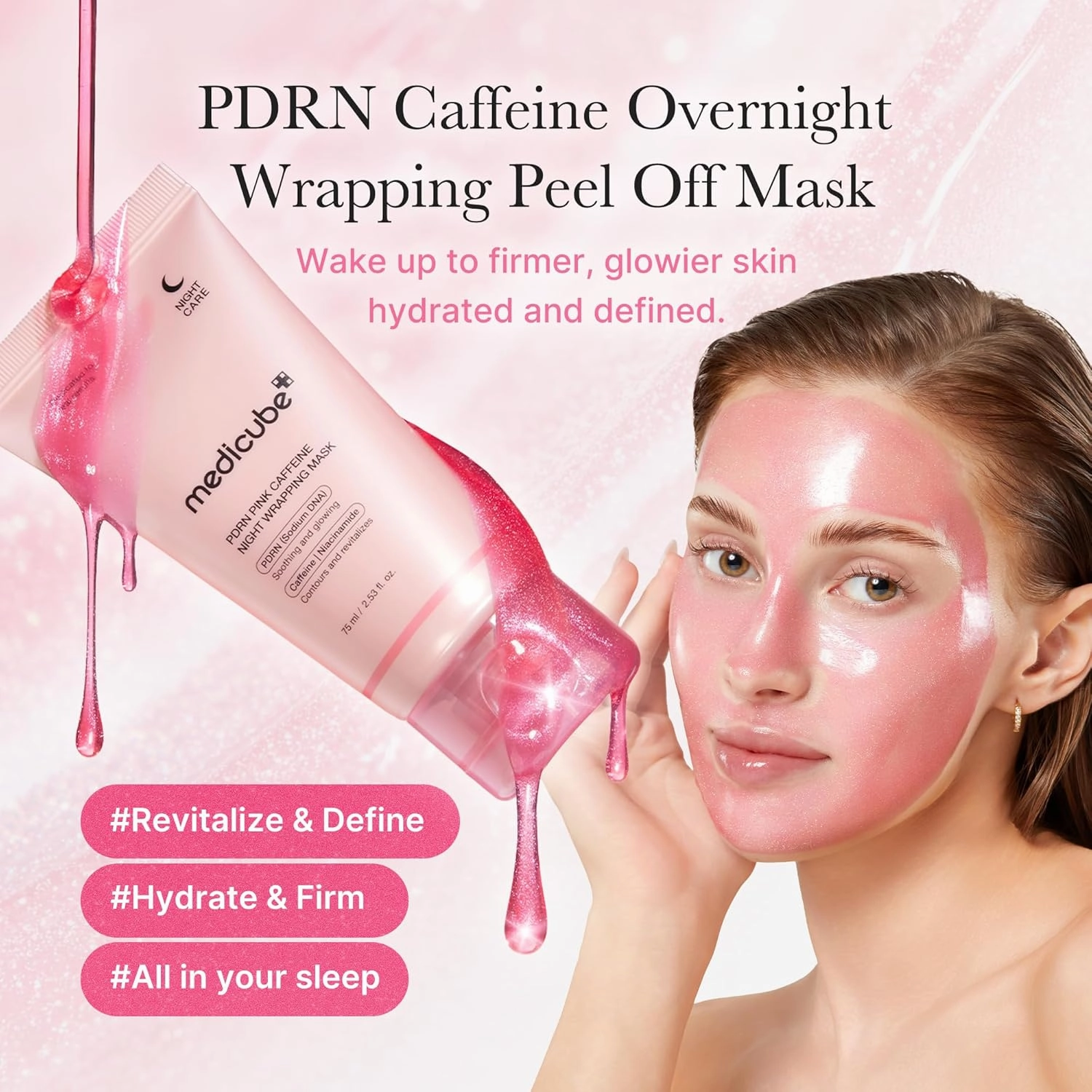 medicube PDRN Caffeine Overnight Wrapping Peel Off Facial Mask | Firming, Depuffing & Hydration | Salmon DNA   Caffeine   Collagen For Refined, Glass Skin & Face Contour Support | Korean Skin Care