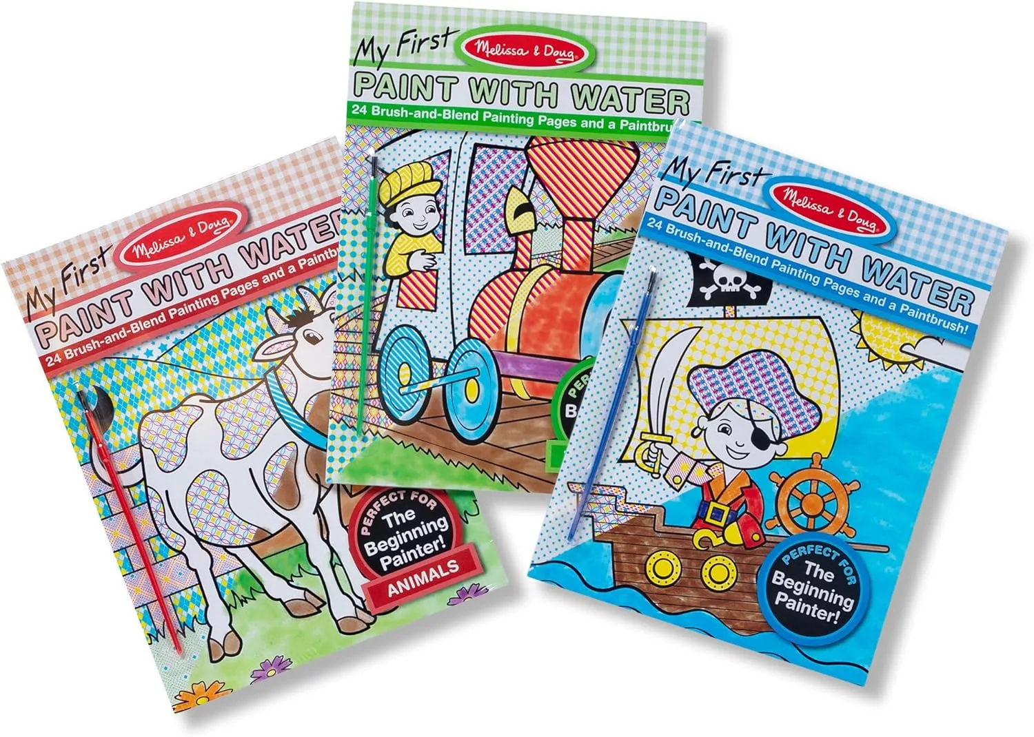 Melissa & Doug My First Paint With Water Activity Books Set - Animals, Vehicles, and Pirates - FSC Certified