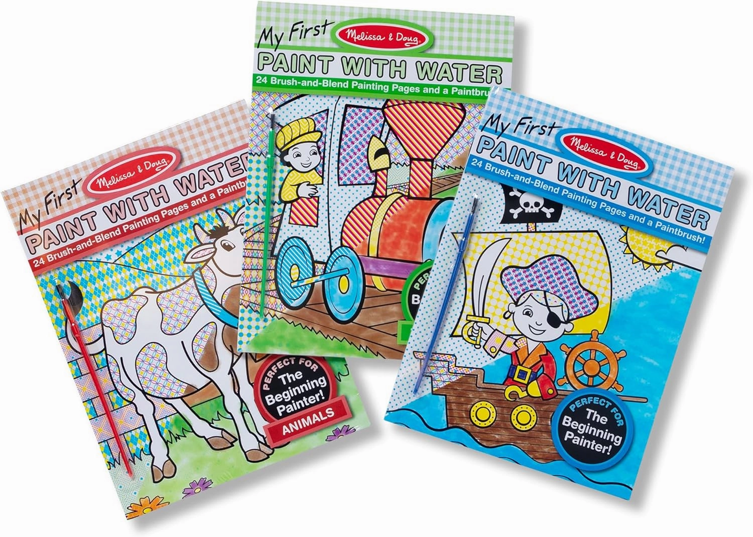 Melissa & Doug My First Paint With Water Activity Books Set - Animals, Vehicles, and Pirates - FSC Certified