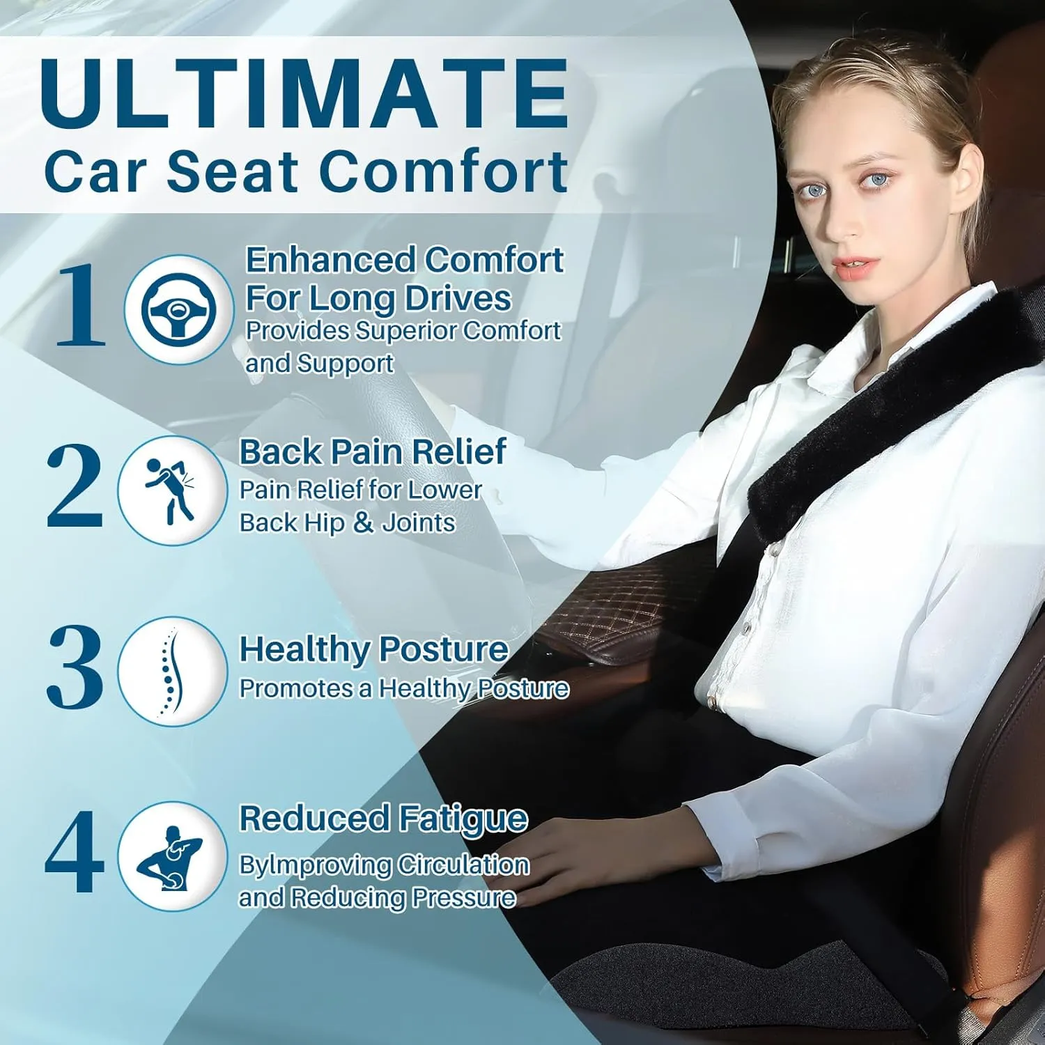 Memory Foam Car Seat Cushion for Driving, Sciatica Pain Relief, Wedge Truck Seat Cushion for Long Sitting, Adult Booster Cushion for Car, Truck, Desk, or Wheelchair (Darkgray)