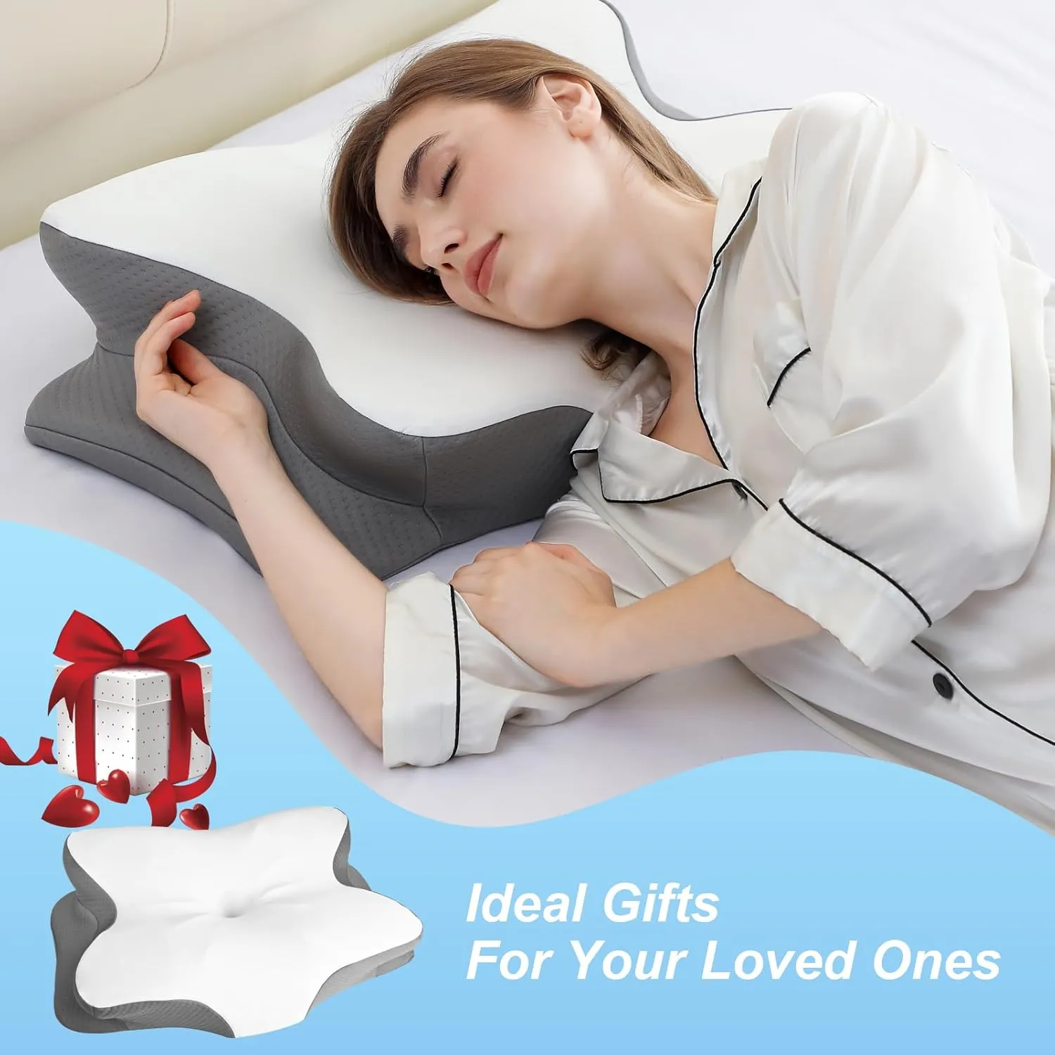 Memory Foam Pillows, Ergonomic Pillow for Neck Pain Relief, Bed Pillow for Sleeping, Cervical Neck Pillow for Side, Back, Stomach Sleeper with Cool Pillowcase, Side Sleeper Pillows for Adults