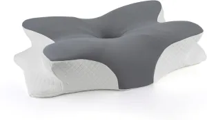 Memory Foam Pillows, Ergonomic Pillow for Neck Pain Relief, Bed Pillow for Sleeping, Cervical Pillow for Side Back Stomach Sleeper with Pillowcase, Side Sleeper Pillows for Adults (White, Cool Grey)