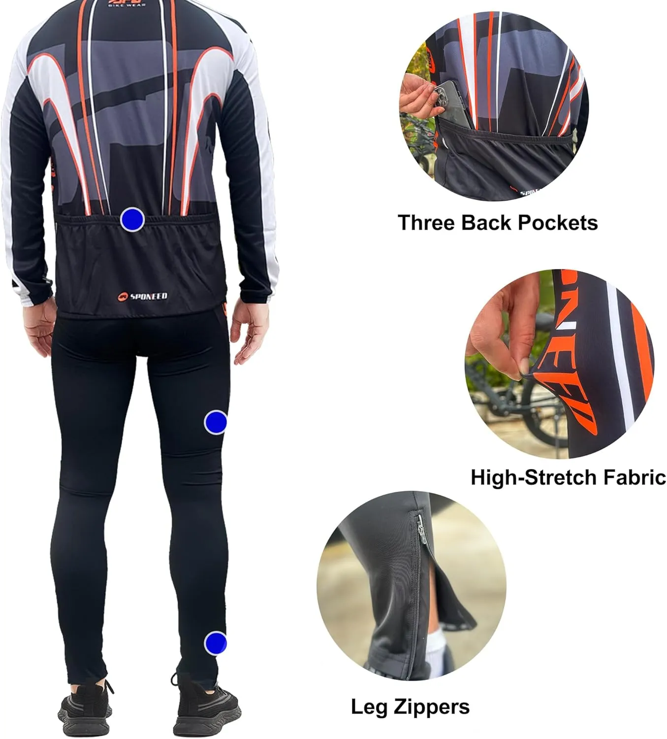Men's Cycling Cothing Sets Long Sleeved Bicycle Jersey and Pants Kits Road Bike Cyclist Wear