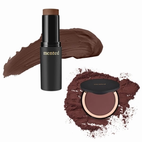 Mented Cosmetics Stick Foundation, Concealer & Contour Stick for Dark Skin, Cream Foundation for Black Women Makeup, M40   Highlighter Bronzing Powder Palette with Vitamin E   A, 0.35oz, OOTO Bundle