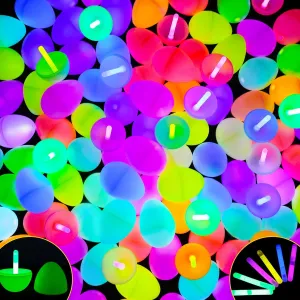 MGparty Glow in The Dark Easter Eggs, 48 Plastic Eggs with 96 Mini Glow Sticks for Kids Easter Basket Stuffers Party Favors Egg Hunt Supplies and Easter Decorations