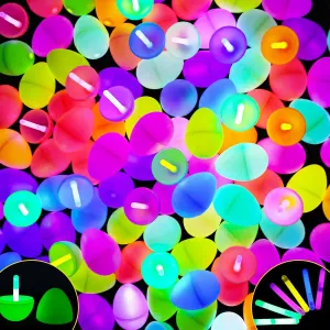 MGparty Glow in The Dark Easter Eggs, 96 Plastic Eggs with 192 Mini Glow Sticks for Kids Easter Basket Stuffers Party Favors Egg Hunt Supplies and Easter Decorations